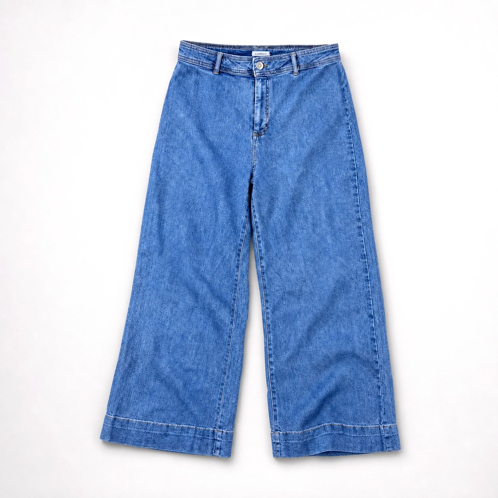 Avec Les Filles Women Size 30 Medium Wash Wide Leg Deep Stitch Hem Jeans Trouser